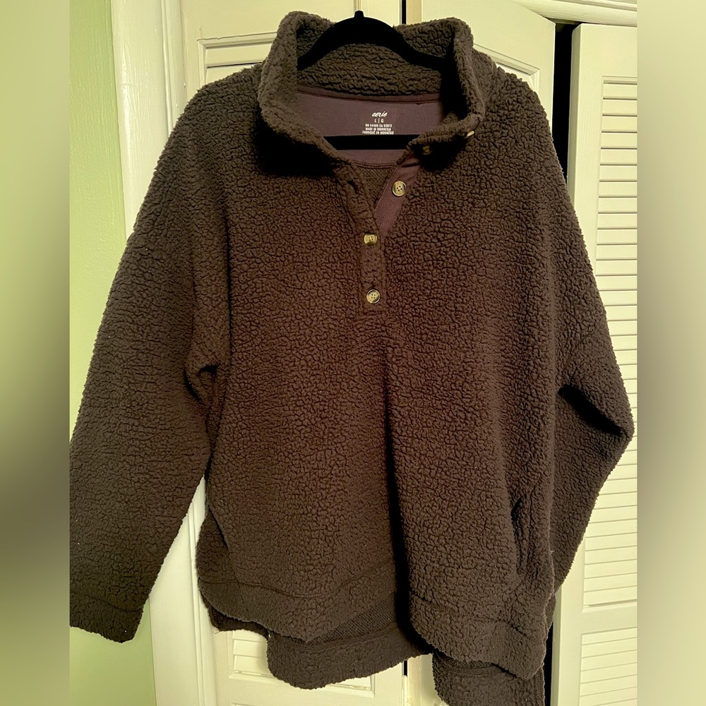 Aerie Women’s Sherpa Pullover, Lightly Worn, Brown, Size Large